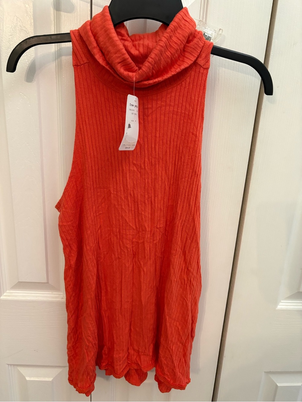 Free People Hot Coral Ribbed Sleeveless Turtleneck Tank